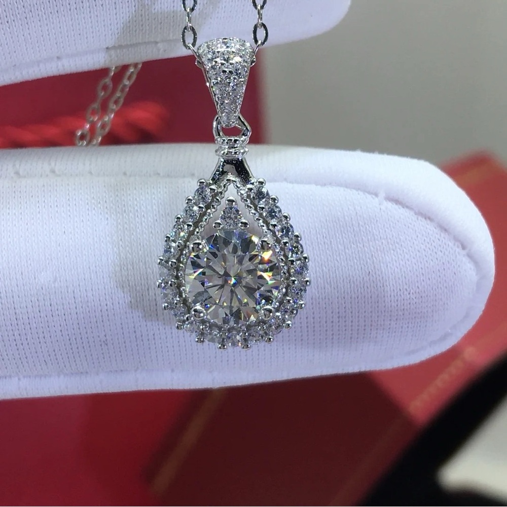 🔥3CT Certified Moissanite Fire Water Drop Pendent and Necklace 42cm+